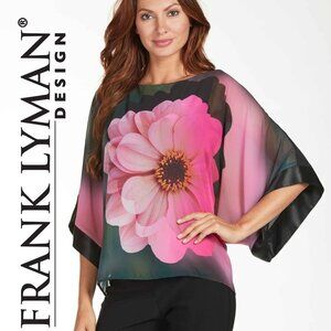 Frank Lyman Stylish cape style pullover/satin trim on "Kimono" sleeve top Size 8